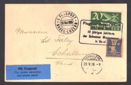 SUISSE 1926 Bale/Luzern PA N° 4 + Complémentaire Obl. S/CPA - First Flight Covers