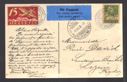 SUISSE 1926 Leysin/Lausanne PA N° 3 + Complémentaire Obl. S/CPA Illustrée - First Flight Covers