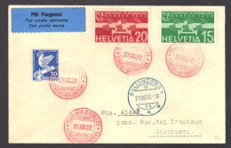 SUISSE 1932 Tour Genéve/Bellinzona PA N° 16 & 17 + Complémentaire Obl. S/Lettre Entiére - Primi Voli