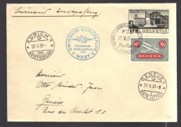 SUISSE 1939 Swissair Zurich/La Chaux De Fonds PA N° 9 + Complémentaire Obl. S/Lettre Entiére - Premiers Vols
