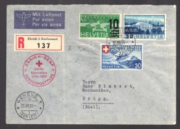 SUISSE 1939 Zurich/Genéve PA N° 20 + Complémentaire Obl. S/Lettre Entiére Rec. - First Flight Covers