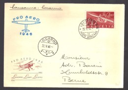 SUISSE 1946 Lausanne/Locarno PA N° 40 Obl. S/Lettre Entiére - First Flight Covers