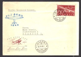 SUISSE 1946 Lausanne/Luzern PA N° 40 Obl. S/Lettre Entiére - Primi Voli