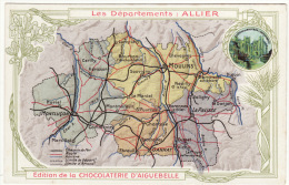 CHROMO Chocolat Aiguebelle Les Départements Allier Chateau Bourbault L'Archambault Carte Géographique Département - Aiguebelle