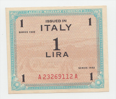 Italy 1 Lira 1943 AUNC+ CRISP Banknote P M10b AMC - Allied Occupation WWII