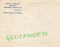 87 - LIMOGES - ENVELOPPE PUBLICITAIRE HOTEL VIALLE - PROPRIETAIRE BESNARD SERVICE DE GARE AUTOMOBILE - Werbung