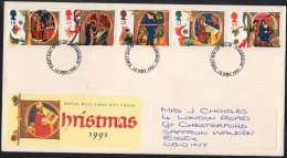 GB 1991-0007, Christmas FDC, Royal Mail Cachet Cambridge Postmark - 1991-2000 Decimal Issues