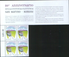 San Marino 2012 80 Anniv. Della Ferrovia Elettrica Rimini - San Marino 1v Complete Set In Quartina    ** MNH - Unused Stamps