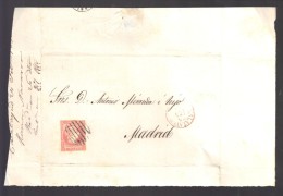 ESPAGNE 1858  4 C Obl. S/grand Fragment Pour Calatayud En Rouge  /Madrid - Briefe U. Dokumente