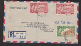 Jamaica 1953 Registered Air Mail Cover Kingston To England , 4d & 2 X 9d KGVI Definitive Franking - Jamaïque (...-1961)