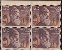 India Block Of 4, 1965, Jamesetji Tata, Industralist, Molten Steel, Electricity Pylons, Energy, Mineral - Blocs-feuillets