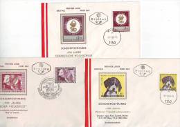 1050l: Österreich 3 Tiermotiv- Belege FDCs (Kuh, Hund, Tierärztl. Hochschule) - Vaches