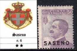 ITALY - SASENO N.6 -  Cat. 200 Euro - GOMMA INTEGRA - MNH** - LUXUS POSTFRISCH - Saseno