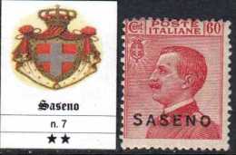 ITALY - SASENO N.7 -  Cat. 200 Euro - GOMMA INTEGRA - MNH** - LUXUS POSTFRISCH - Saseno