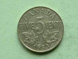 1933 - 5 CENTS / KM 29 ( Uncleaned Coin / For Grade, Please See Photo ) !! - Canada