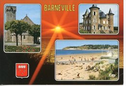 Barneville : L'église - Château Patrick (colonie Vacances) - Plage - Coucher De Soleil - Blason : Multivues - Barneville