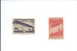 OPA22+24 - URSS 1931 - LES 2 BONS TIMBRES  N° PA 22 + 24 (YT) Ayant Voyagé - Poste Aérienne - Construction De Dirigeable - Gebruikt