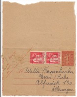 Entier Postal 1904 Semeuse Lignée 50c + Complément Paix 50c X 2 Bastia Corse / Allemagne - Cartes-lettres