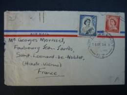 Cover / Lettre,1954 Nelson East --> St Leonard De Noblat Hte Vienne, Affr. 4p 6 - Storia Postale