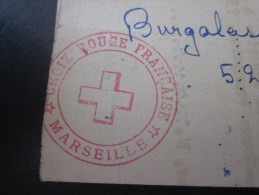 Enveloppe-Lettre Croix-Rouge Française Cachet Rouge CRF équipe D´urgence Marseille>guerre 1943 -Lire Archive Red - Cross - Cruz Roja