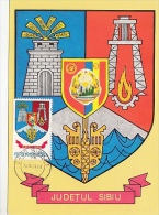 SIBIU COUNTY COAT OF ARMS, AGRICULTURE, INDUSTRY, CULTURE, CM, MAXICARD, CARTES MAXIMUM, 1978, ROMANIA - Autres & Non Classés