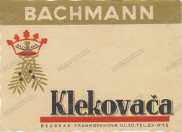 KLEKOVACA RAKIJA BACHMANN Beograd, Yugoslavia Serbia  Srbija, Vintage Old Drink Label Etiquette Etichetta - Alcohols & Spirits