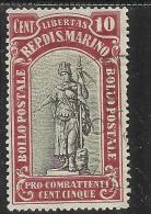 SAN MARINO 1918 PRO COMBATTENTI CENT.10 + 5 TIMBRATA USED - Oblitérés