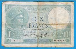 FRANCIA - FRANCE = 10  Francs 1939  P-84  MINERVE Serie 0 - 10 F 1916-1942 ''Minerve''