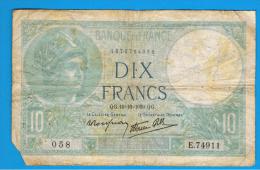 FRANCIA - FRANCE = 10  Francs 1939  P-84  MINERVE Serie E - 10 F 1916-1942 ''Minerve''
