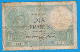 FRANCIA - FRANCE = 10  Francs 1940  P-84  MINERVE Serie T - 10 F 1916-1942 ''Minerve''