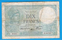 FRANCIA - FRANCE = 10  Francs 1941  P-84  MINERVE Serie H - 10 F 1916-1942 ''Minerve''