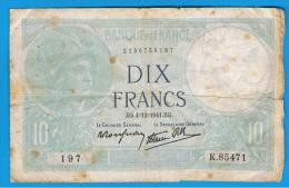 FRANCIA - FRANCE = 10  Francs 1941  P-84  MINERVE Serie K - 10 F 1916-1942 ''Minerve''