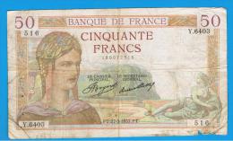 FRANCIA - FRANCE = 50 Francs 1937 P-85 CERES - 50 F 1934-1940 ''Cérès''