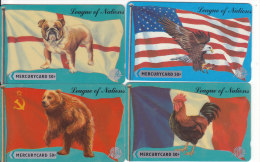 Mercury, MER092 - 095, League Of Nations,4 Cards, Bulldog, Eagle, Bear And French Cockerel, 2 Scans - Mercury Communications & Paytelco