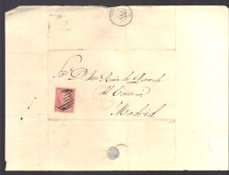ESPAGNE 1856  4 C  Obl. S/Lettre Entiére Pour Salamanca En Rouge /Madrid - Briefe U. Dokumente