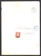 ESPAGNE 1858  4 C  Obl. S/Lettre Entiére Pour Barcelona En Bleu /Madrid - Lettres & Documents