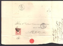 ESPAGNE 1858  4 C  Obl. S/Lettre Entiére Pour Cadiz /Madrid - Lettres & Documents