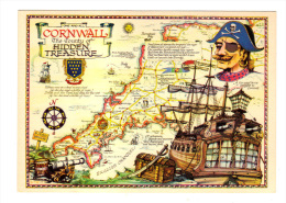 Royaume Uni: One And All Cornwall, The Country Of Hidden Treasure, Carte Geographique (13-2043) - Autres & Non Classés