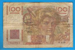 FRANCIA - FRANCE = 100 Francs 1952  P-128  Serie V - 100 F 1945-1954 ''Jeune Paysan''