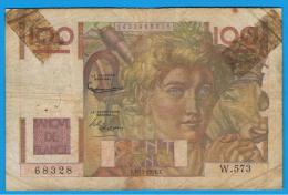 FRANCIA - FRANCE = 100 Francs 1953  P-128  Serie W - 100 F 1945-1954 ''Jeune Paysan''