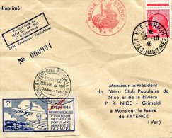 FRANCE PREMIER ESSAI DE LESTAGE DE PLIS PAR L'AERO-CLUB POPULAIRE DE NICE 12 OCTOBRE 1946 - 1945-47 Cérès Van Mazelin