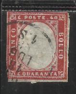 ANTICHI STATI: 1863 SARDEGNA 40 CENTESIMI ROSSO VERMIGLIO ANNULLATO USED - Sardinia