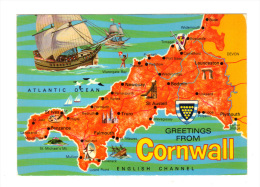 Royaume Uni: Greetings From Cornwall, Carte Geographique (13-2072) - Autres & Non Classés