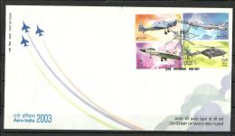 INDIA, 2003, FDC,Aero India 2003, Bangalore Centenary Year Of Man's First Flight, Set 4 V, First Day Mumbai Cancelled - Lettres & Documents