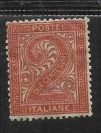 ITALIA REGNO ITALY KINGDOM 1863 VITTORIO EMANUELE II 2 CENT. CIFRA ROSSO MATTONE MH DISCRETA CENTRATURA - Ungebraucht