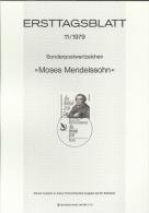 ALEMANIA DOCUMENTO PRIMER DIA BERLIN MOSES MENDELSSOHN JUDAISMO - Judaísmo