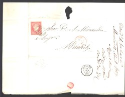 ESPAGNE 1857  4 C  Obl. S/Lettre Entiére Pour  Almeria En Rouge /Madrid - Storia Postale