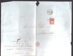 ESPAGNE 1856  4 C  Obl. S/Lettre Entiére Pour  Santander En Rouge /Madrid - Briefe U. Dokumente