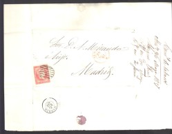 ESPAGNE 1857  4 C  Obl. S/Lettre Entiére Pour Almeria En Rouge  /Madrid - Storia Postale