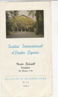 B0918 - Brochure INSTITUT INTERNATIONAL D'ETUDES LIGURES - MUSEE BICKNELL - BORDIGHERA - IMPERIA 1964 - Turismo, Viaggi